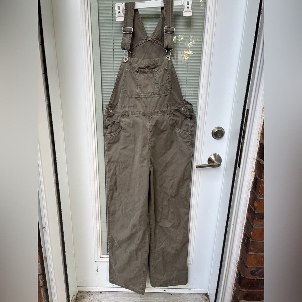 VTG 90s No Excuses Khaki Womens Jean Bib Overalls Cargo Carpenter Size Medium